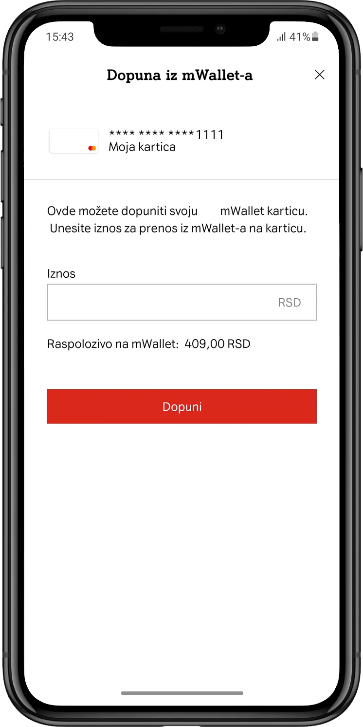 mWallet aplikacija pruža ti mogućnost da podeliš troškove i prebaciš drugima novac 