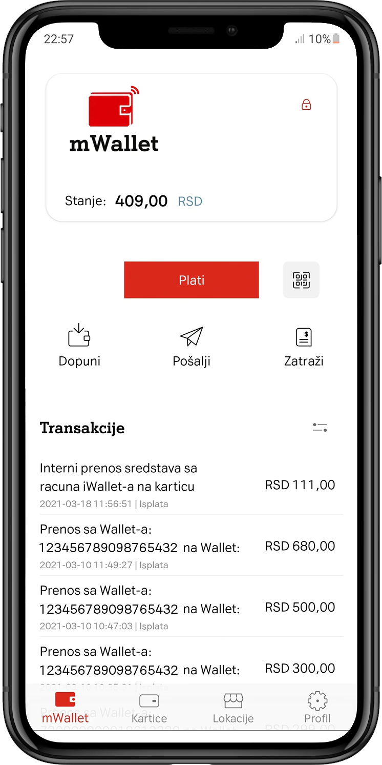 mWallet aplikacija pruža ti mogućnost da podeliš troškove i prebaciš drugima novac 