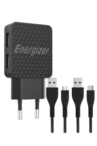 Energizer kućni punjač 2xUSB + kabl micro USB + kabl USB tip C